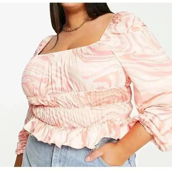 MISSGUIDED PLUS Slinky Swirl Print Milkmaid Top In Multi-orange size 16 - Picture 2 of 6